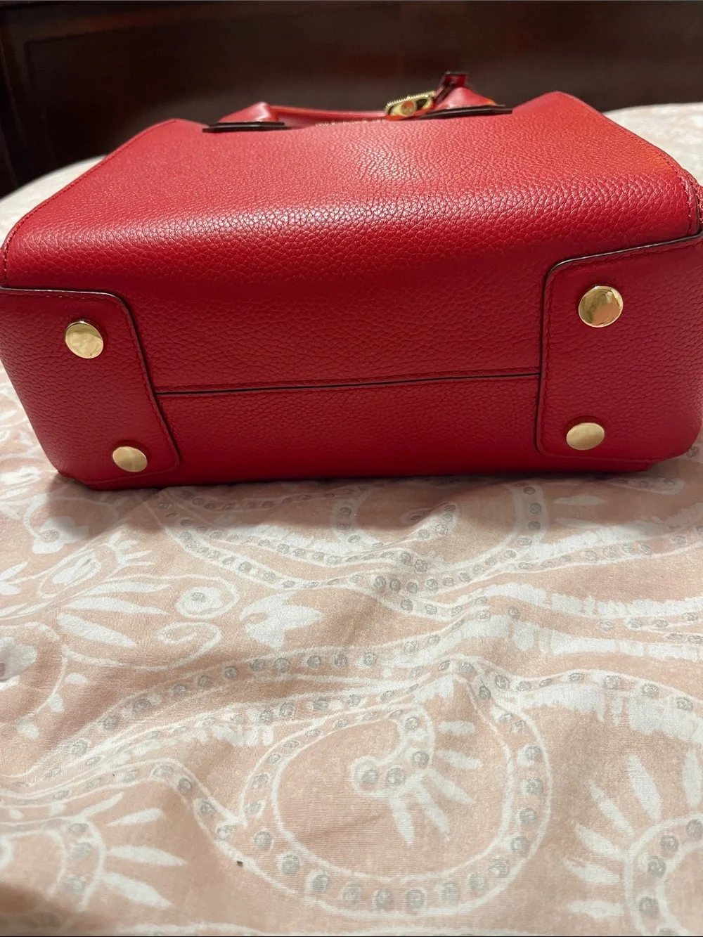 Michael Kors Red Pebbled Leather Satchel with Gold Hardware